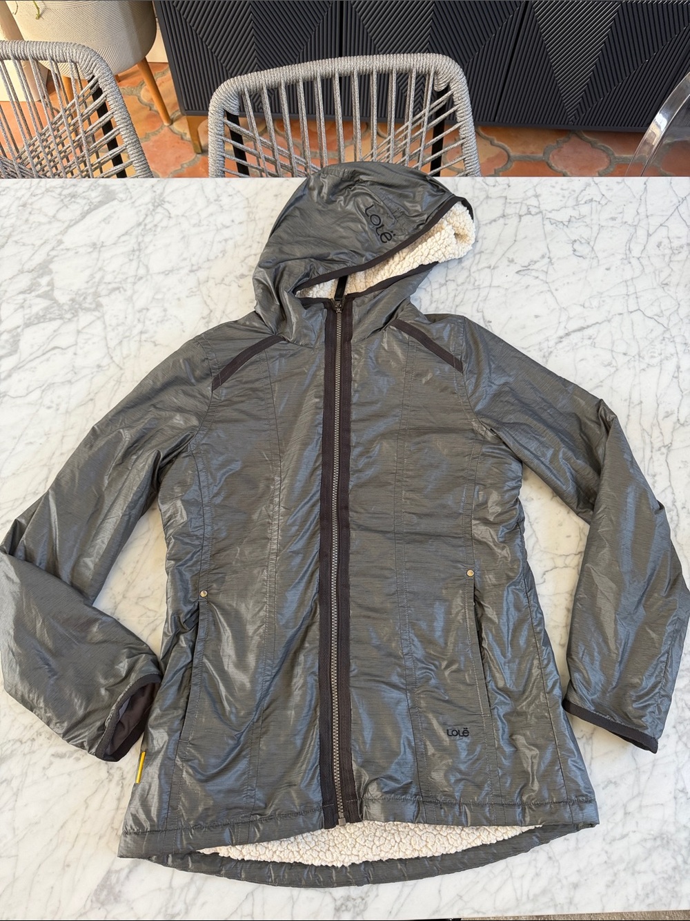 LOLE Jacket Hooded Sz M fleece lined jacket Durable Water Repellent
